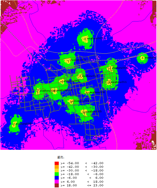 某城市的覆蓋圖手機(jī)反向接收功率